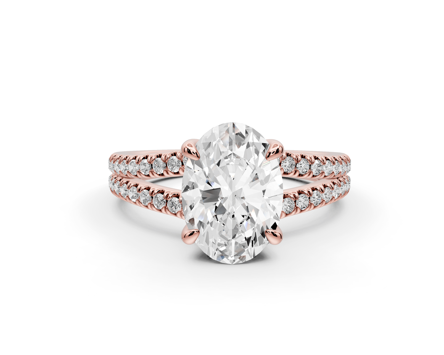 Liora - 2ct 18k rose gold oval Hidden Halo Micro Pavé Split Shank Engagement Ring - Mr. Alex Jewelry