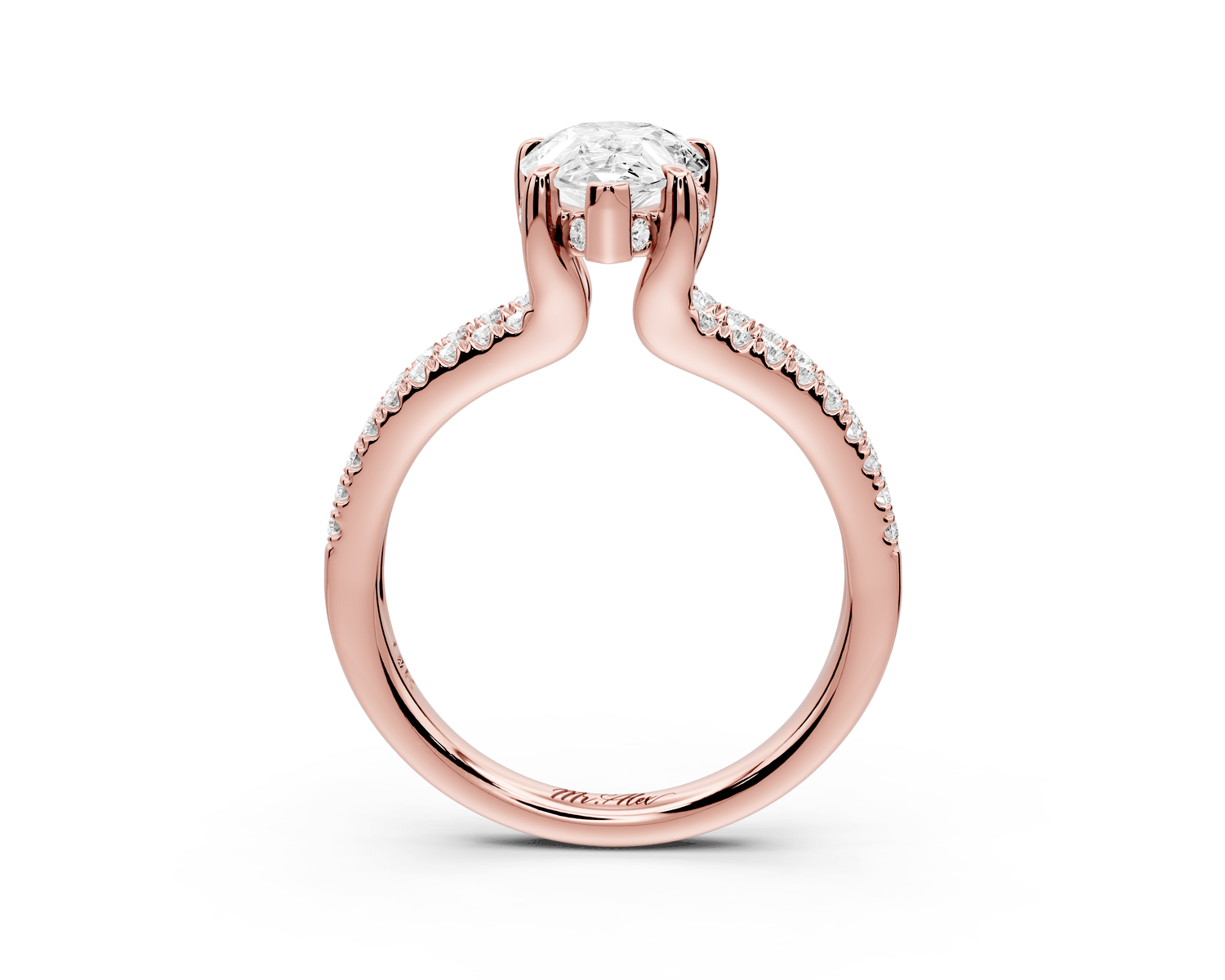 Liora - 2ct 18k rose gold pear Hidden Halo Micro Pavé Split Shank Engagement Ring - Mr. Alex Jewelry