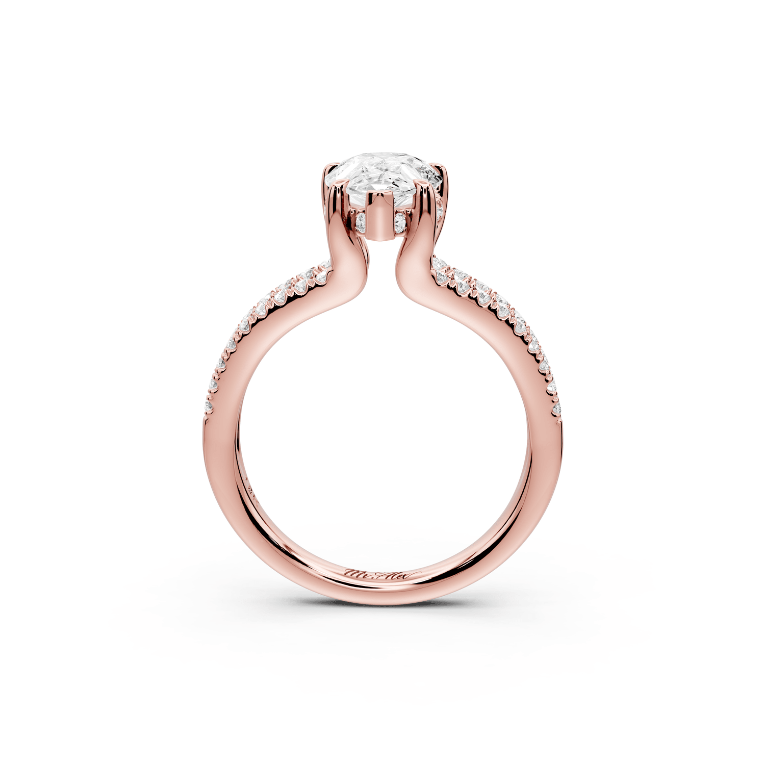 Liora - 2ct 18k rose gold pear Hidden Halo Micro Pavé Split Shank Engagement Ring - Mr. Alex Jewelry