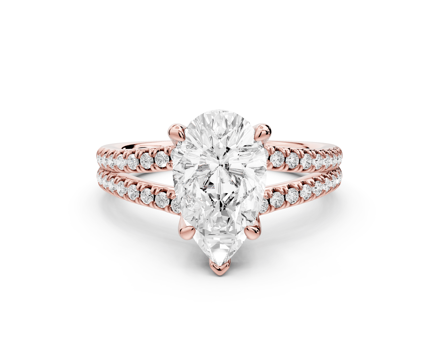 Liora - 2ct 18k rose gold pear Hidden Halo Micro Pavé Split Shank Engagement Ring - Mr. Alex Jewelry