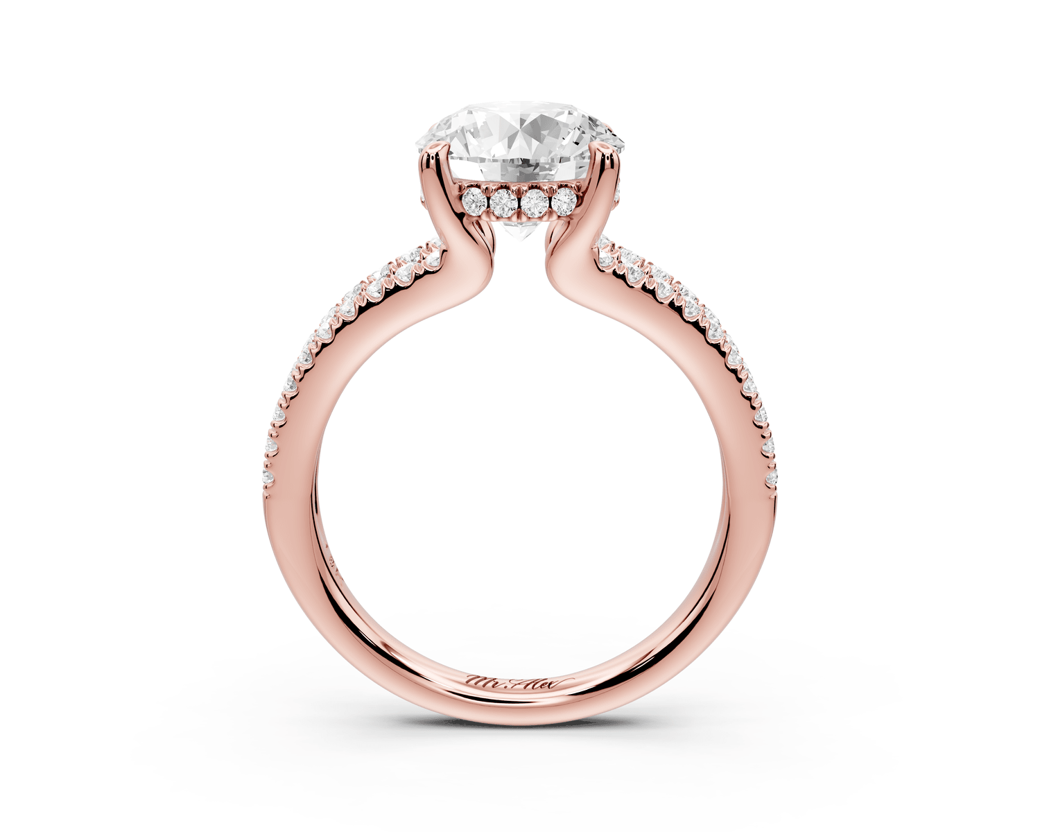 Liora - 2ct 18k rose gold round Hidden Halo Micro Pavé Split Shank Engagement Ring - Mr. Alex Jewelry