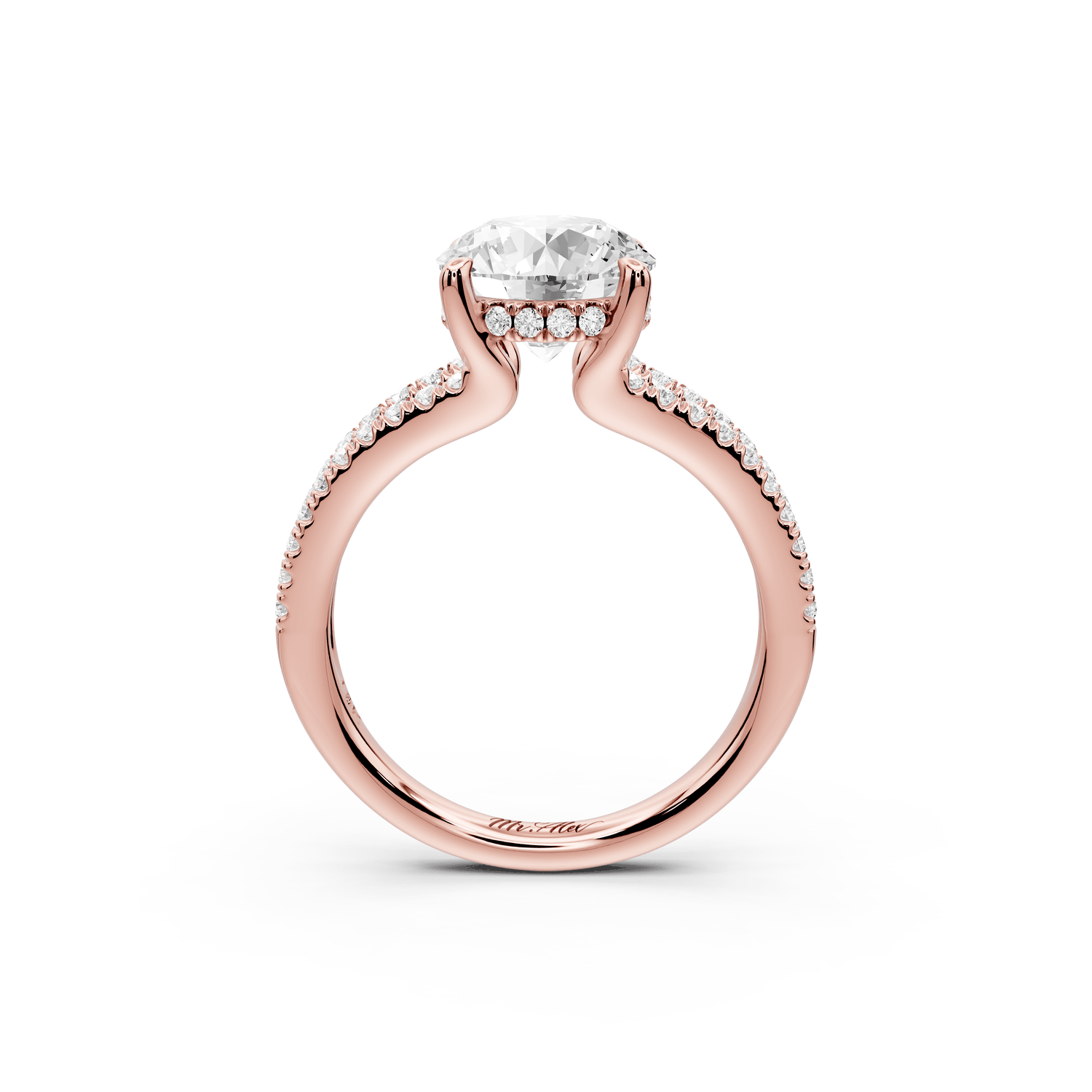Liora - 2ct 18k rose gold round Hidden Halo Micro Pavé Split Shank Engagement Ring - Mr. Alex Jewelry