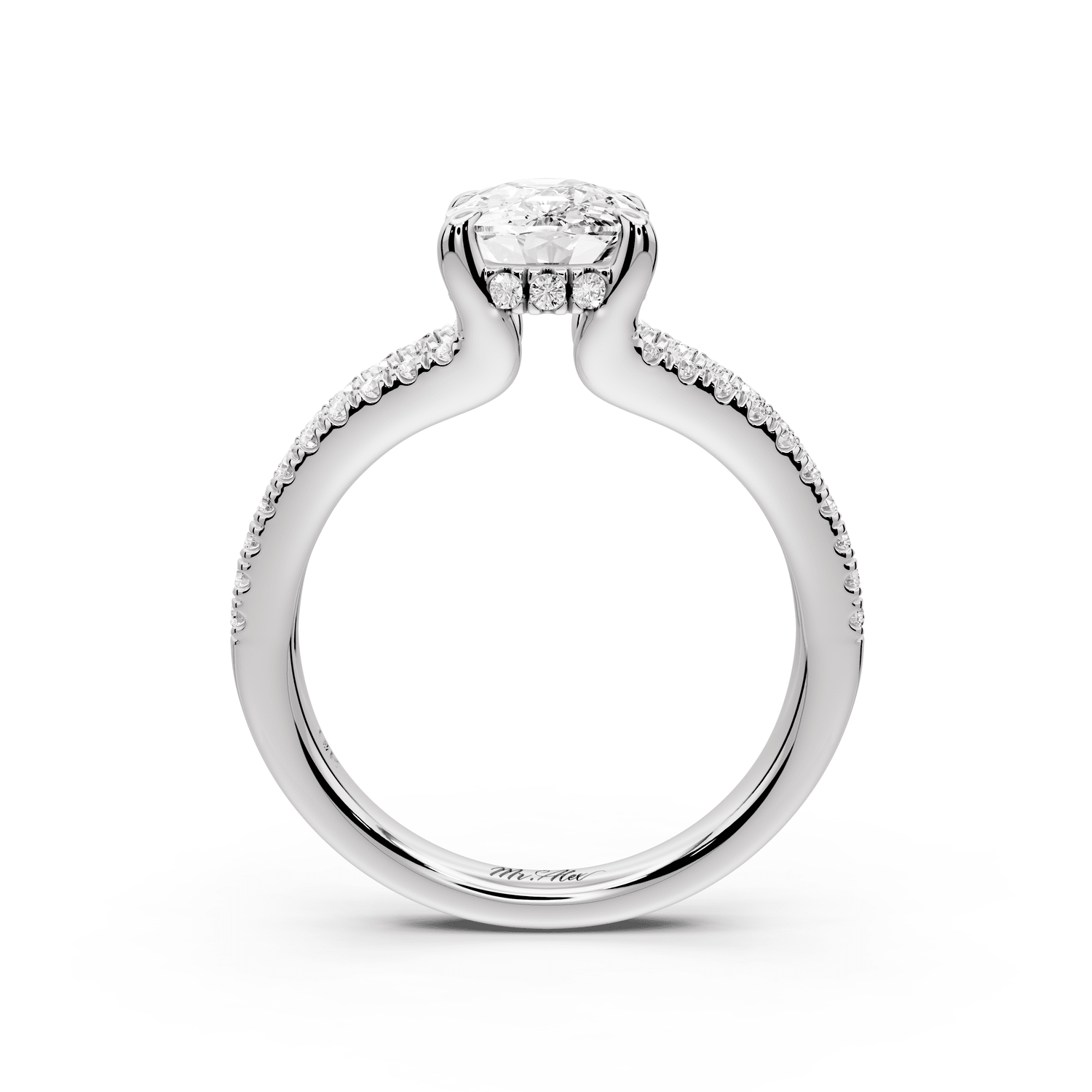 Liora - 2ct 18k white gold ecushion Hidden Halo Micro Pavé Split Shank Engagement Ring - Mr. Alex Jewelry
