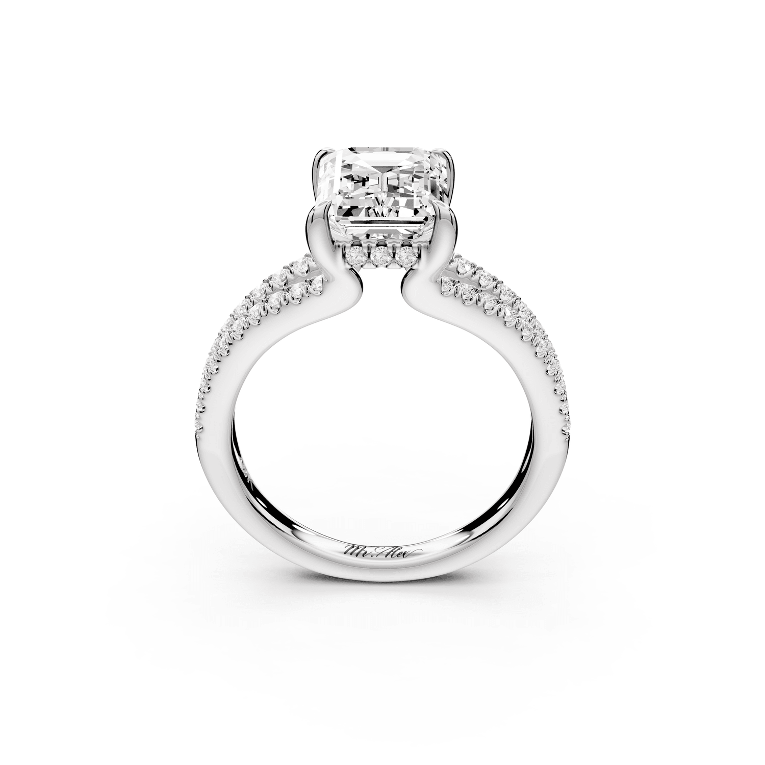 Liora - 2ct 18k white gold emerald Hidden Halo Micro Pavé Split Shank Engagement Ring - Mr. Alex Jewelry