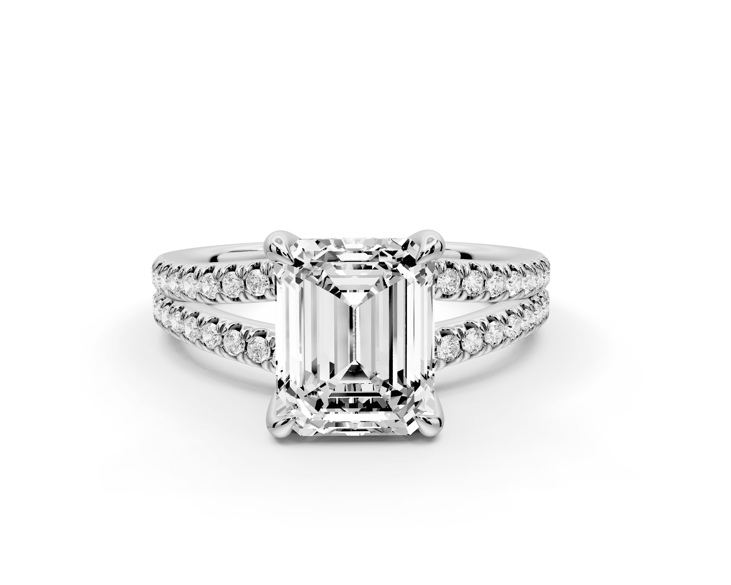 Liora - 2ct 18k white gold emerald Hidden Halo Micro Pavé Split Shank Engagement Ring - Mr. Alex Jewelry