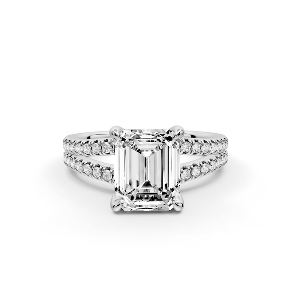 Liora - 2ct 18k white gold emerald Hidden Halo Micro Pavé Split Shank Engagement Ring - Mr. Alex Jewelry