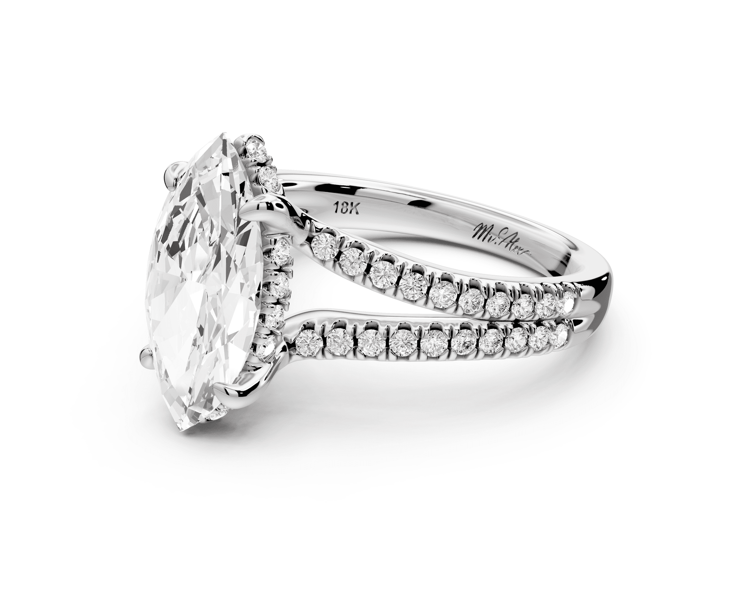 Liora - 2ct 18k white gold marquise Hidden Halo Micro Pavé Split Shank Engagement Ring - Mr. Alex Jewelry