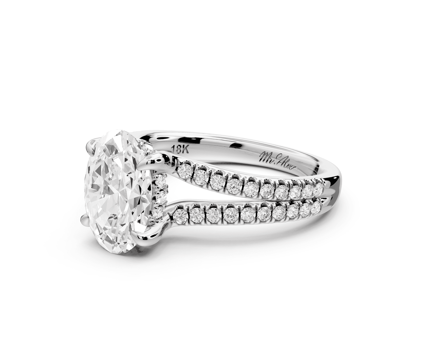 Liora - 2ct 18k white gold oval Hidden Halo Micro Pavé Split Shank Engagement Ring - Mr. Alex Jewelry