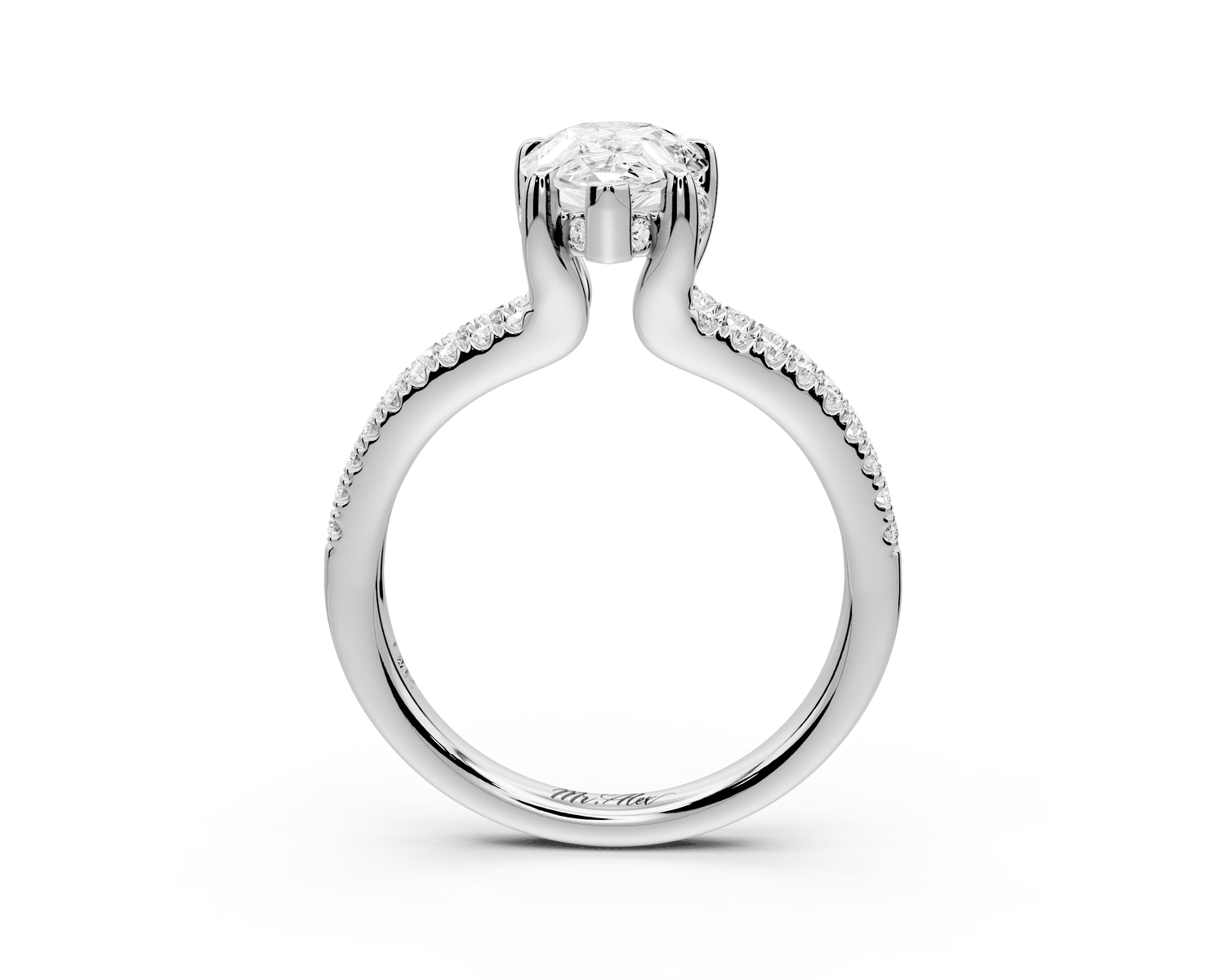 Liora - 2ct 18k white gold pear Hidden Halo Micro Pavé Split Shank Engagement Ring - Mr. Alex Jewelry