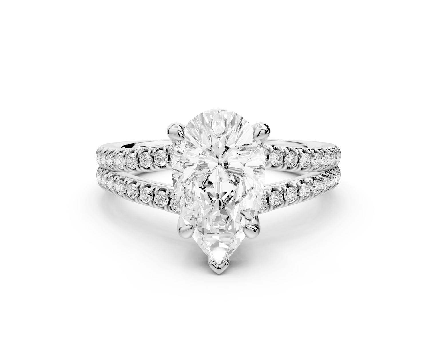 Liora - 2ct 18k white gold pear Hidden Halo Micro Pavé Split Shank Engagement Ring - Mr. Alex Jewelry