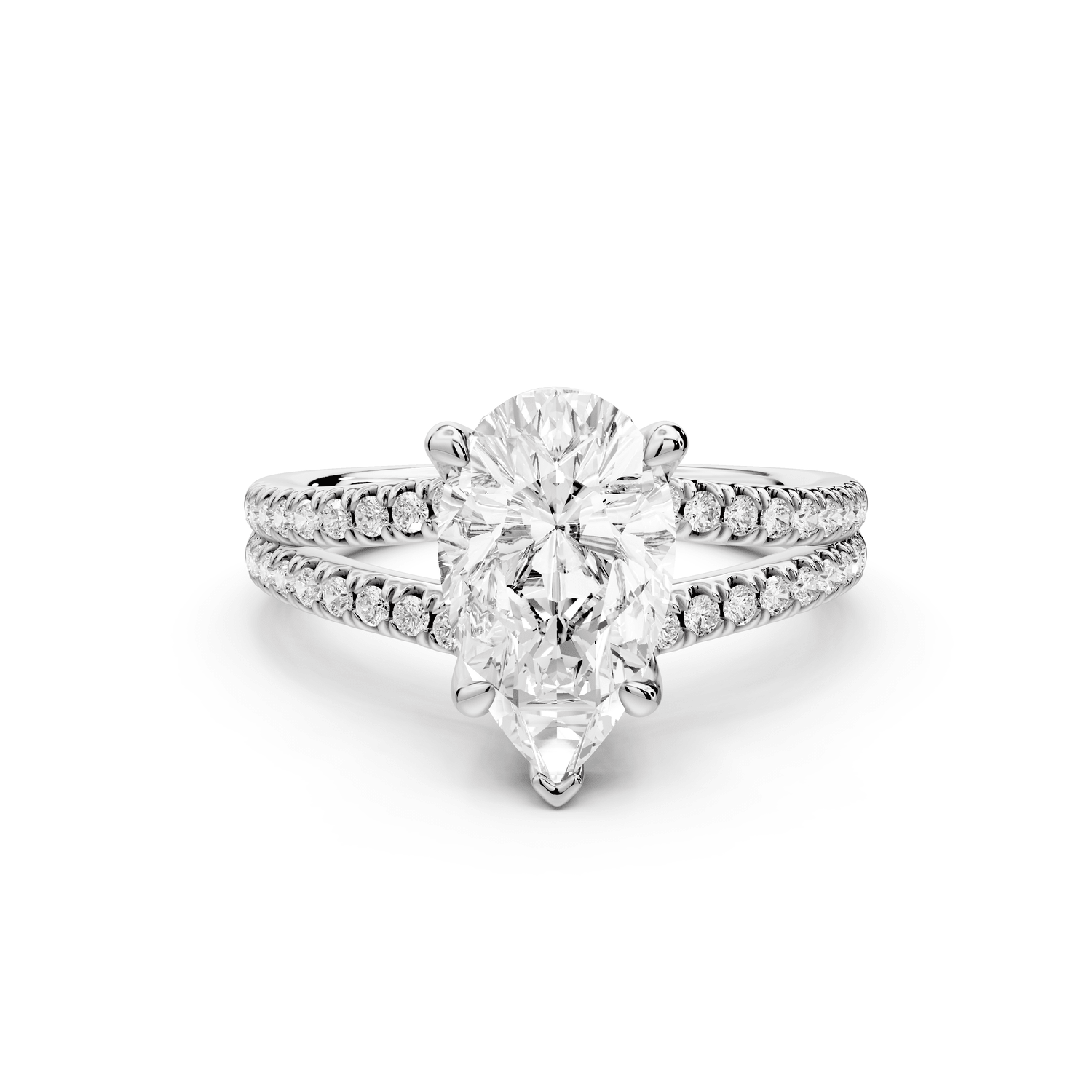 Liora - 2ct 18k white gold pear Hidden Halo Micro Pavé Split Shank Engagement Ring - Mr. Alex Jewelry