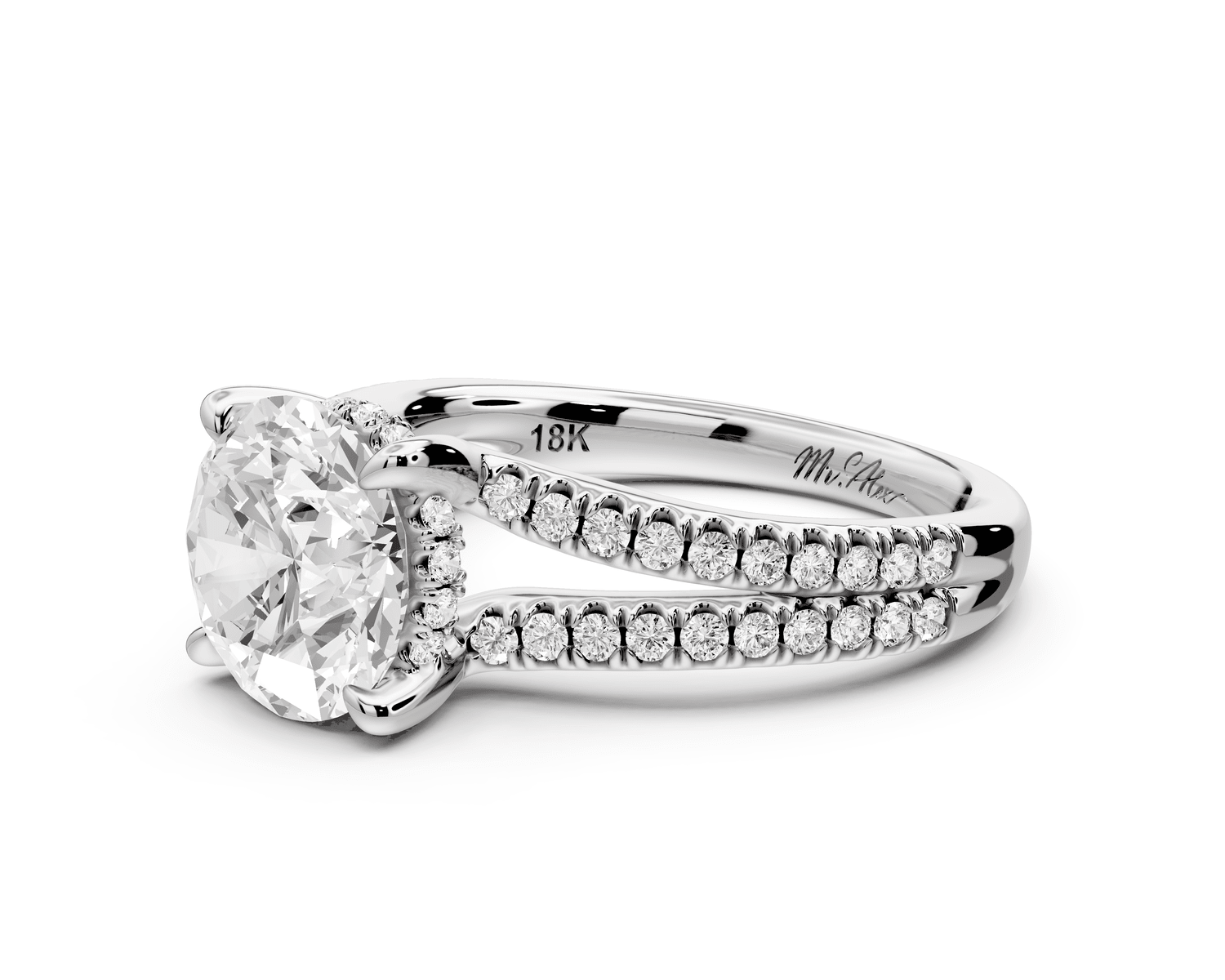 Liora - 2ct 18k white gold round Hidden Halo Micro Pavé Split Shank Engagement Ring - Mr. Alex Jewelry