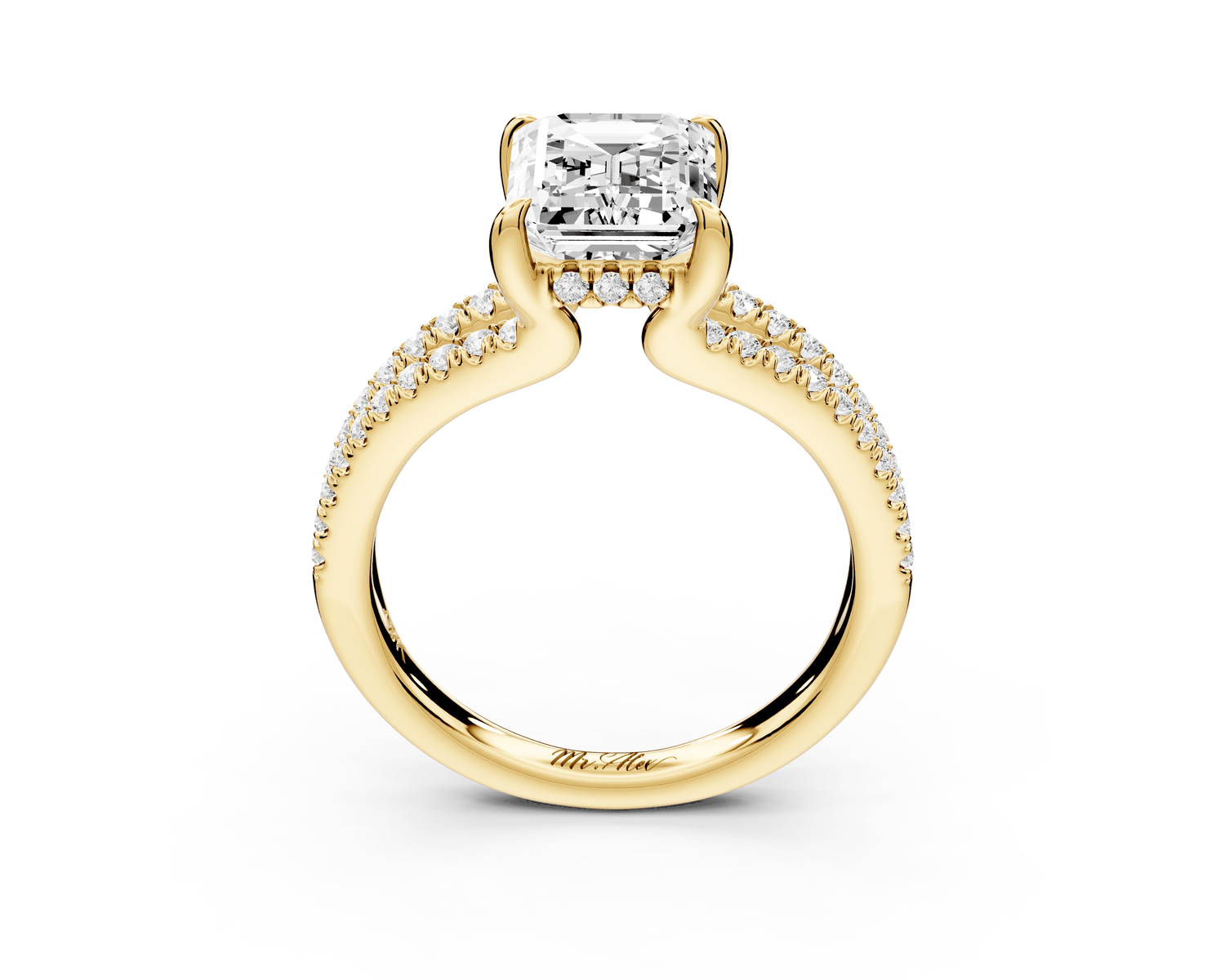 Liora - 2ct 18k yellow gold emerald Hidden Halo Micro Pavé Split Shank Engagement Ring - Mr. Alex Jewelry