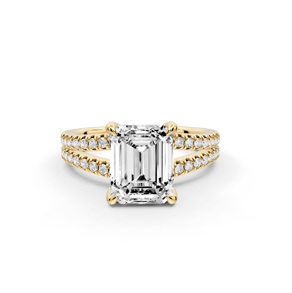 Liora - 2ct 18k yellow gold emerald Hidden Halo Micro Pavé Split Shank Engagement Ring - Mr. Alex Jewelry