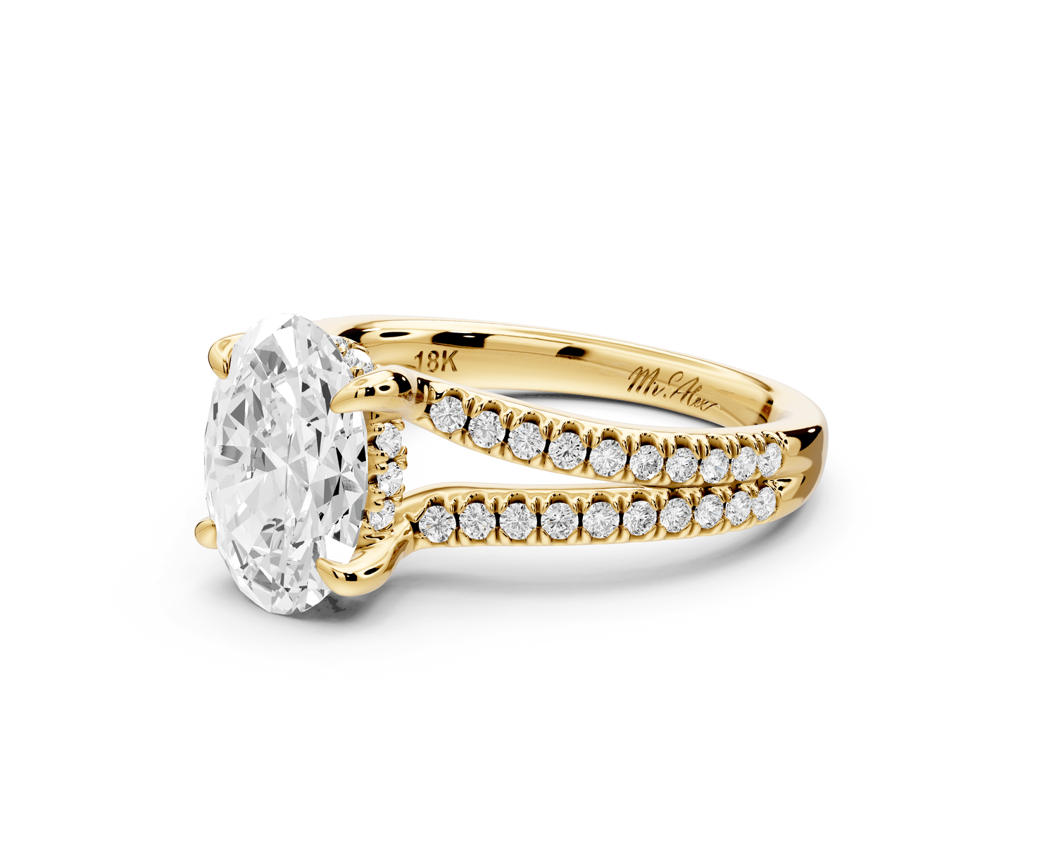 Liora - 2ct 18k yellow gold oval Hidden Halo Micro Pavé Split Shank Engagement Ring - Mr. Alex Jewelry