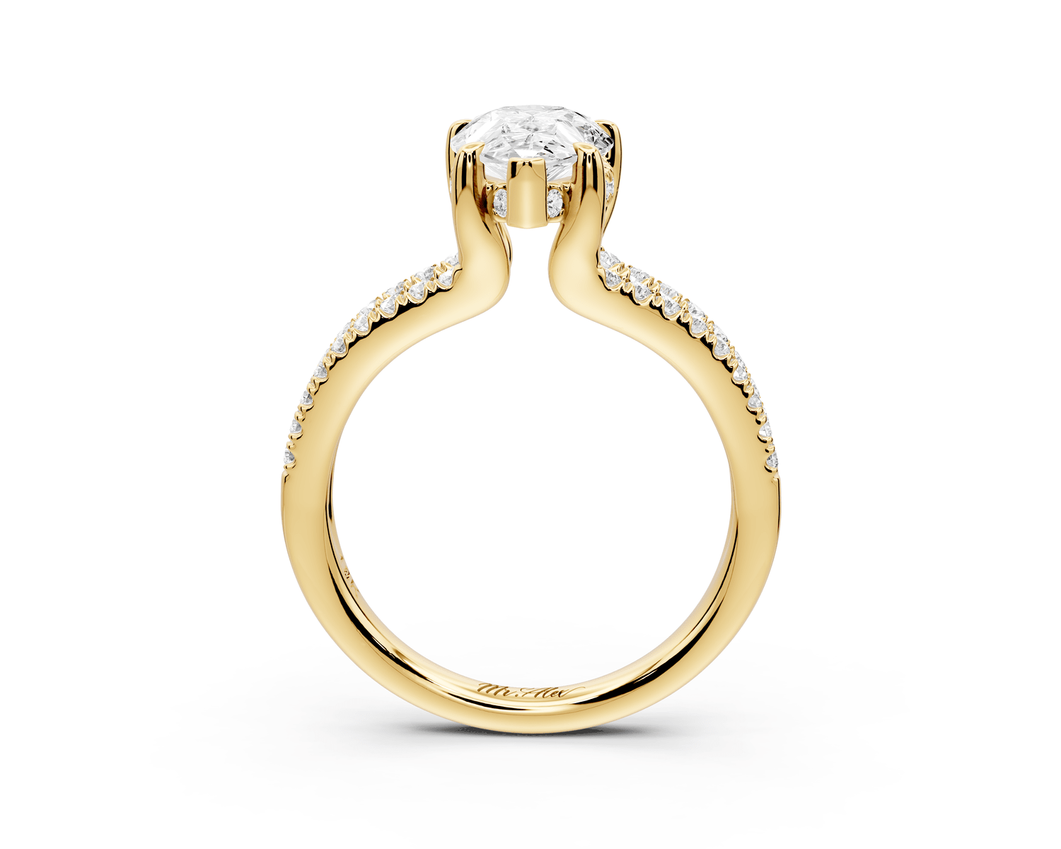 Liora - 2ct 18k yellow gold pear Hidden Halo Micro Pavé Split Shank Engagement Ring - Mr. Alex Jewelry