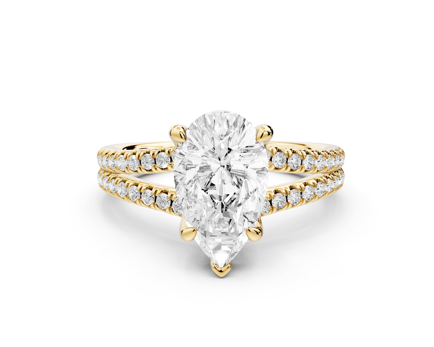 Liora - 2ct 18k yellow gold pear Hidden Halo Micro Pavé Split Shank Engagement Ring - Mr. Alex Jewelry