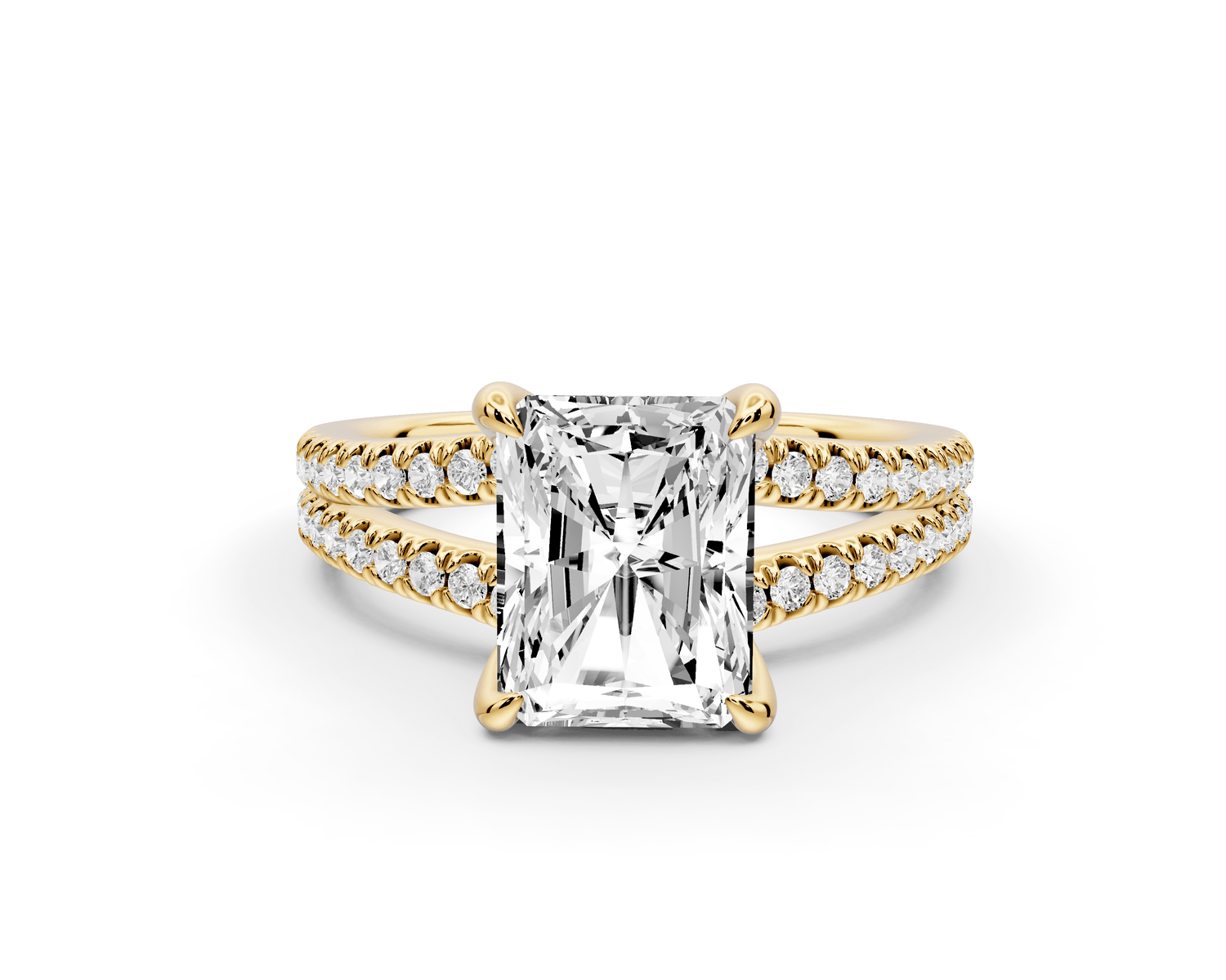 Liora - 2ct 18k yellow gold radiant Hidden Halo Micro Pavé Split Shank Engagement Ring - Mr. Alex Jewelry