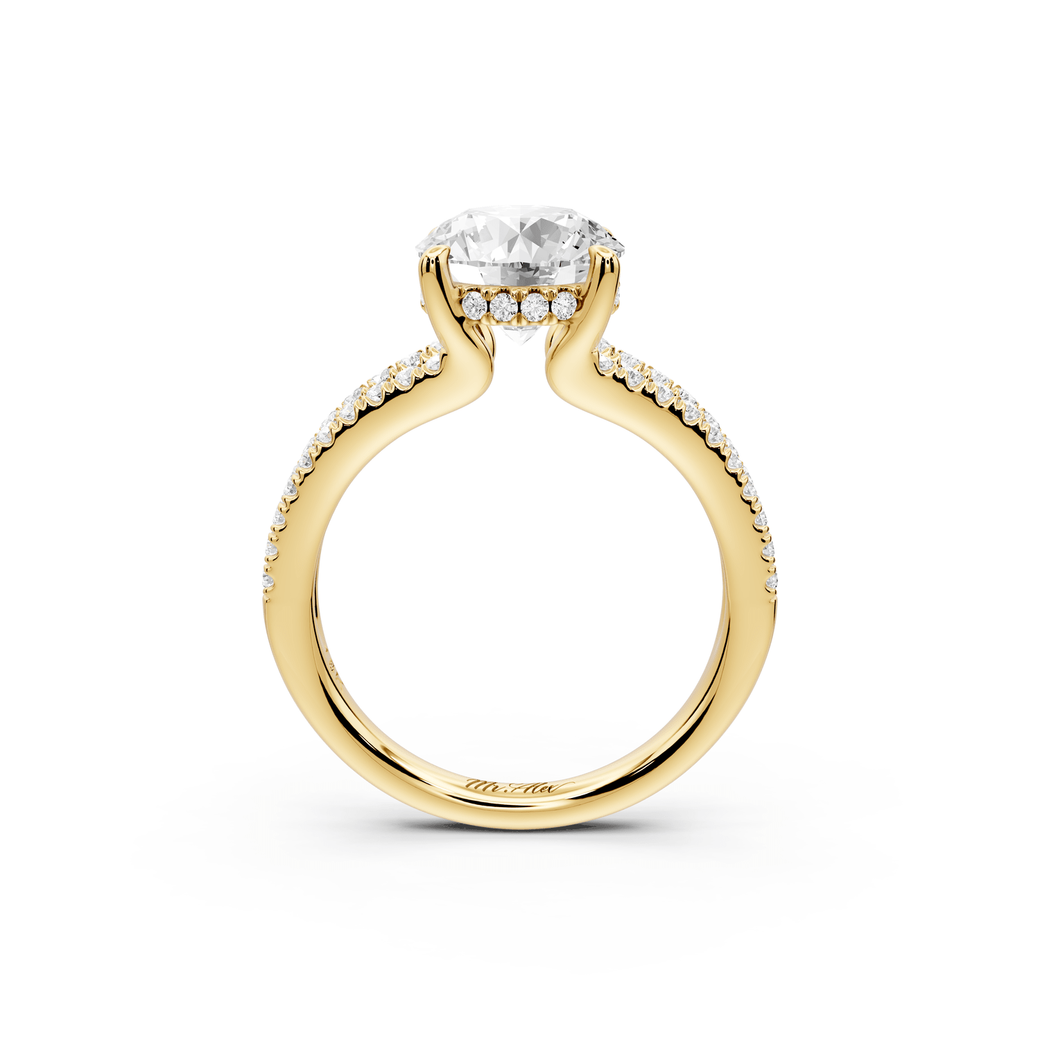 Liora - 2ct 18k yellow gold round Hidden Halo Micro Pavé Split Shank Engagement Ring - Mr. Alex Jewelry