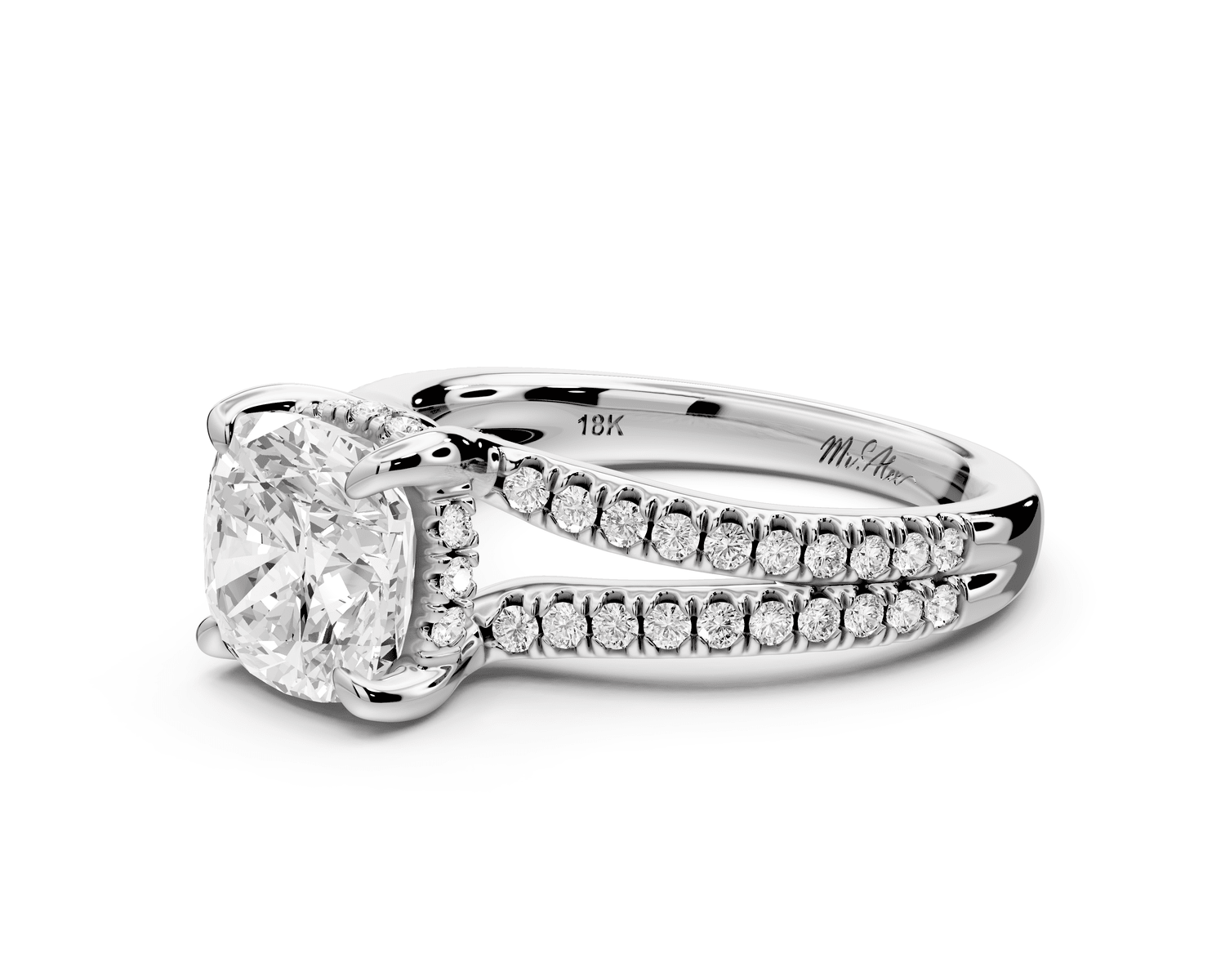 Liora - 2ct platinum cushion Hidden Halo Micro Pavé Split Shank Engagement Ring - Mr. Alex Jewelry