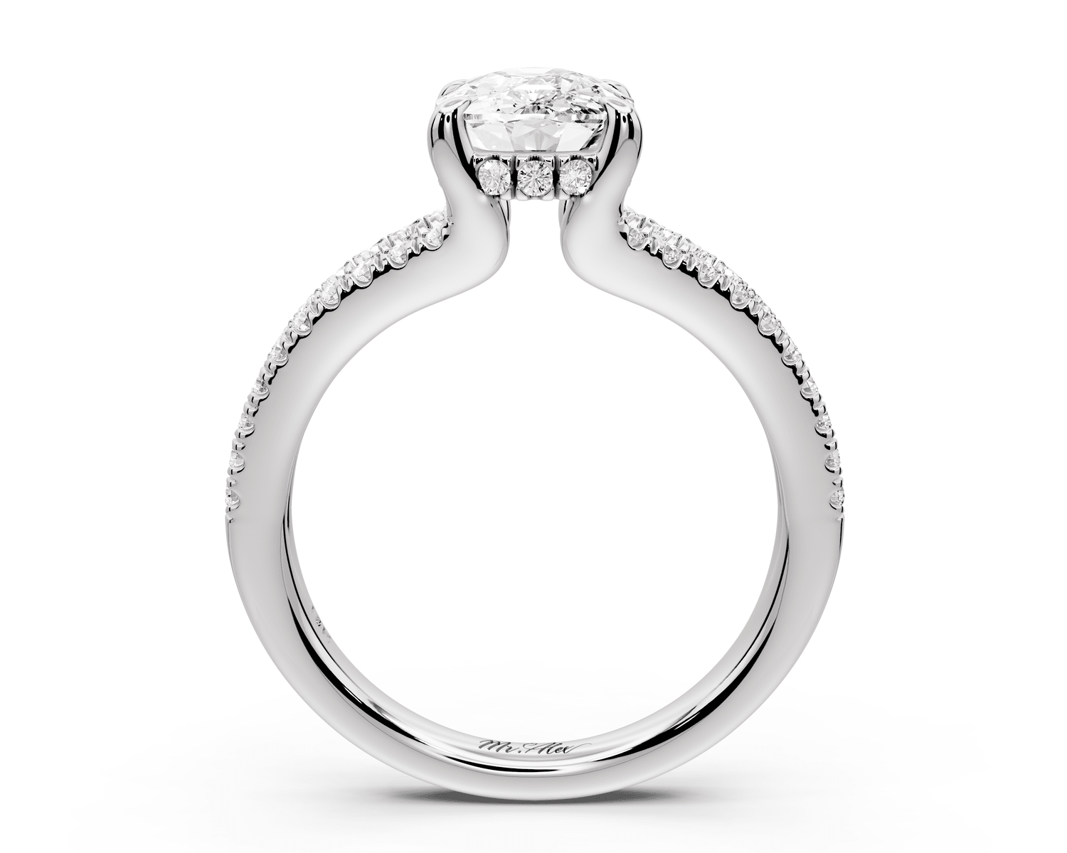 Liora - 2ct platinum ecushion Hidden Halo Micro Pavé Split Shank Engagement Ring - Mr. Alex Jewelry