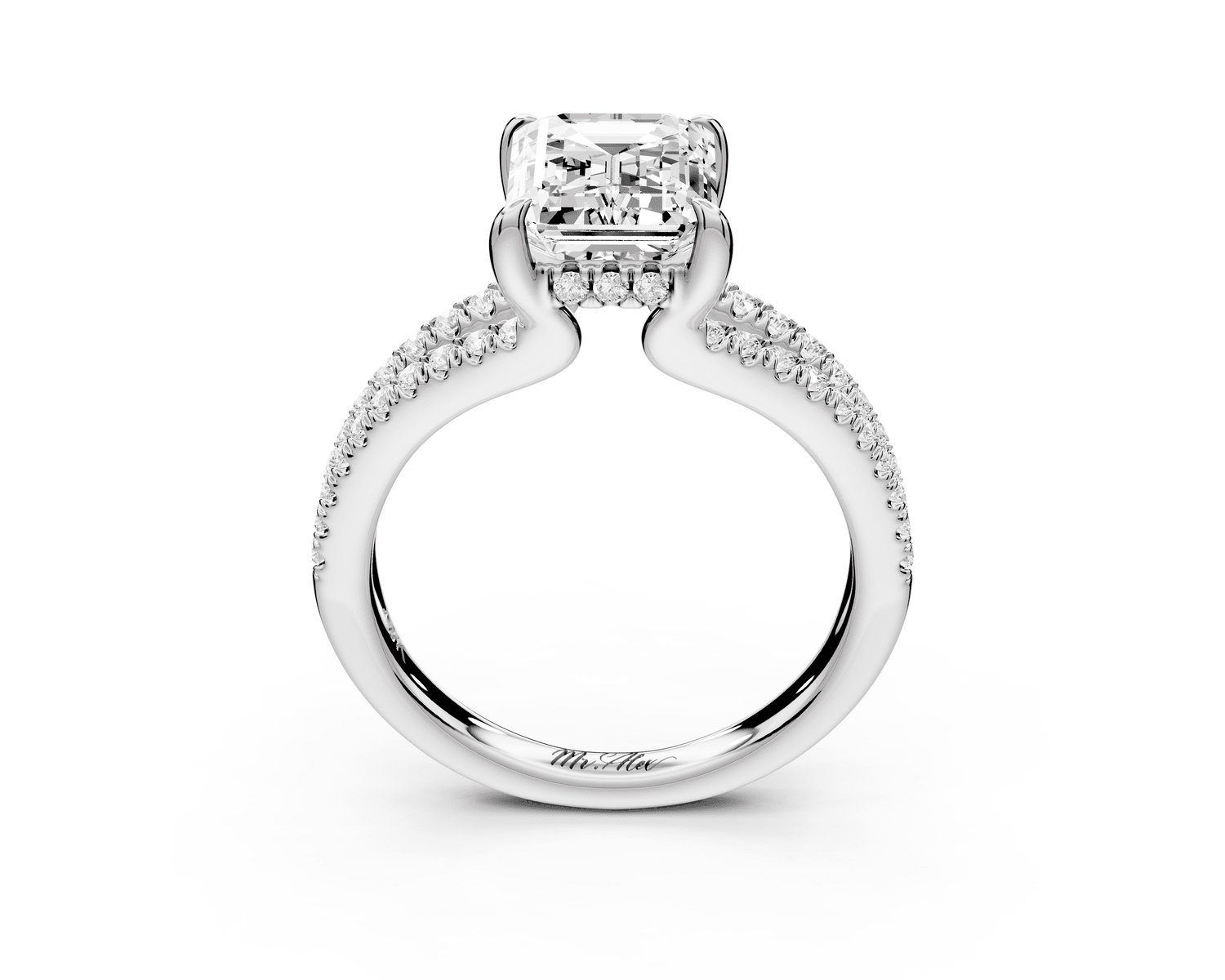 Liora - 2ct platinum emerald Hidden Halo Micro Pavé Split Shank Engagement Ring - Mr. Alex Jewelry