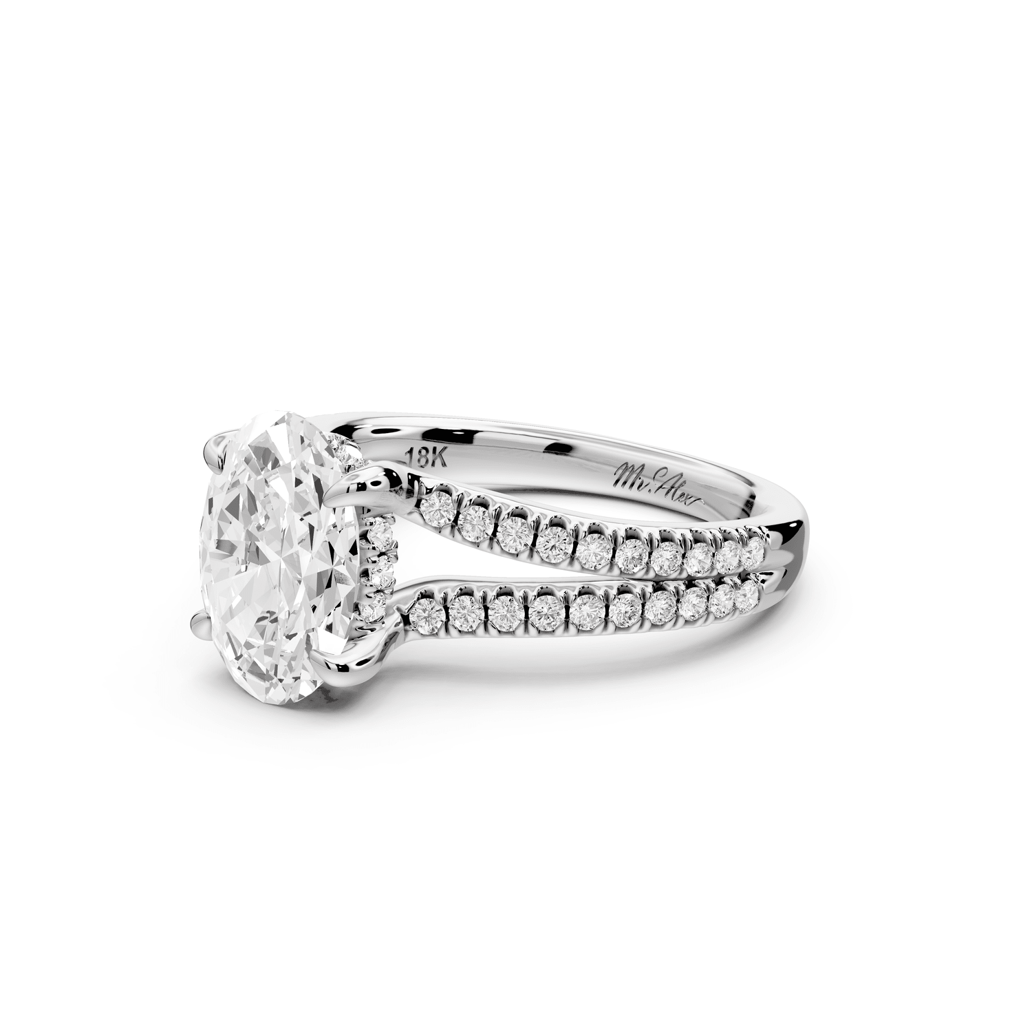 Liora - 2ct platinum oval Hidden Halo Micro Pavé Split Shank Engagement Ring - Mr. Alex Jewelry