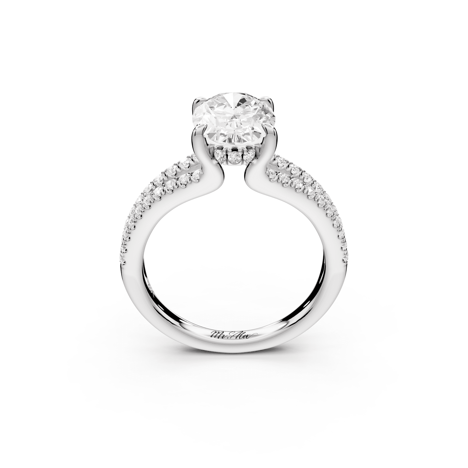 Liora - 2ct platinum oval Hidden Halo Micro Pavé Split Shank Engagement Ring - Mr. Alex Jewelry