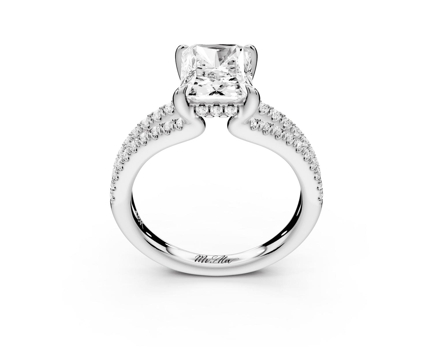 Liora - 2ct platinum radiant Hidden Halo Micro Pavé Split Shank Engagement Ring - Mr. Alex Jewelry