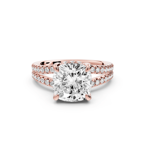 Liora - 3ct 14k rose gold cushion Hidden Halo Micro Pavé Split Shank Engagement Ring - Mr. Alex Jewelry