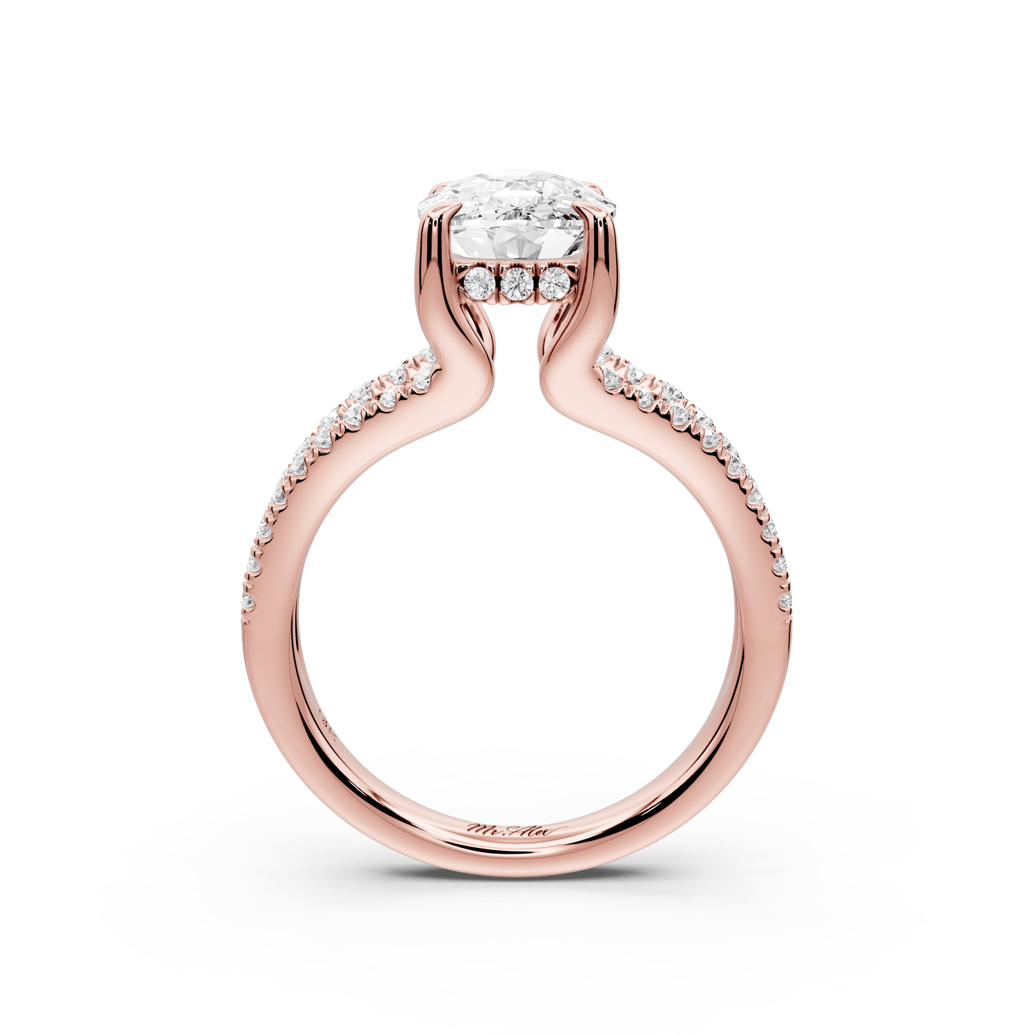 Liora - 3ct 14k rose gold ecushion Hidden Halo Micro Pavé Split Shank Engagement Ring - Mr. Alex Jewelry