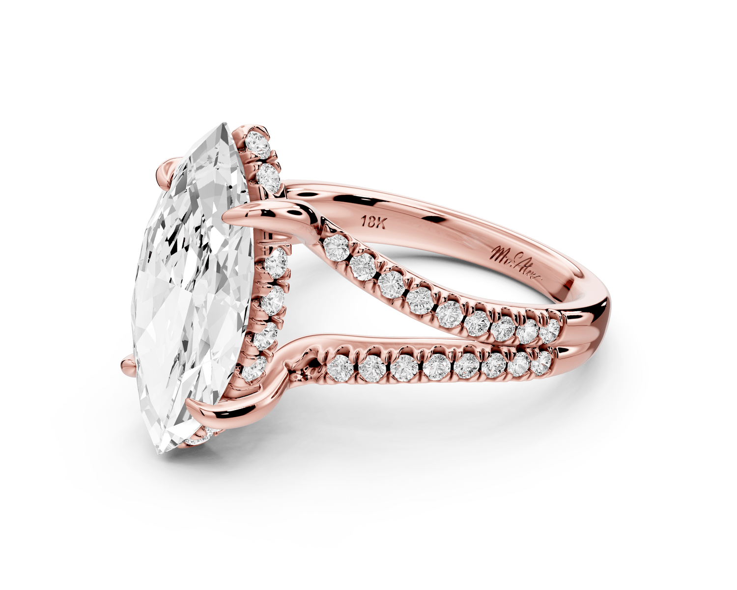 Liora - 3ct 14k rose gold marquise Hidden Halo Micro Pavé Split Shank Engagement Ring - Mr. Alex Jewelry