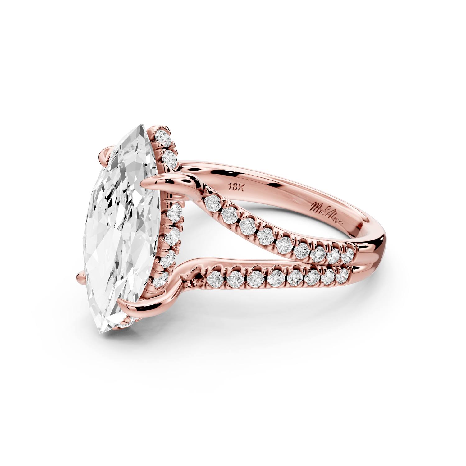 Liora - 3ct 14k rose gold marquise Hidden Halo Micro Pavé Split Shank Engagement Ring - Mr. Alex Jewelry