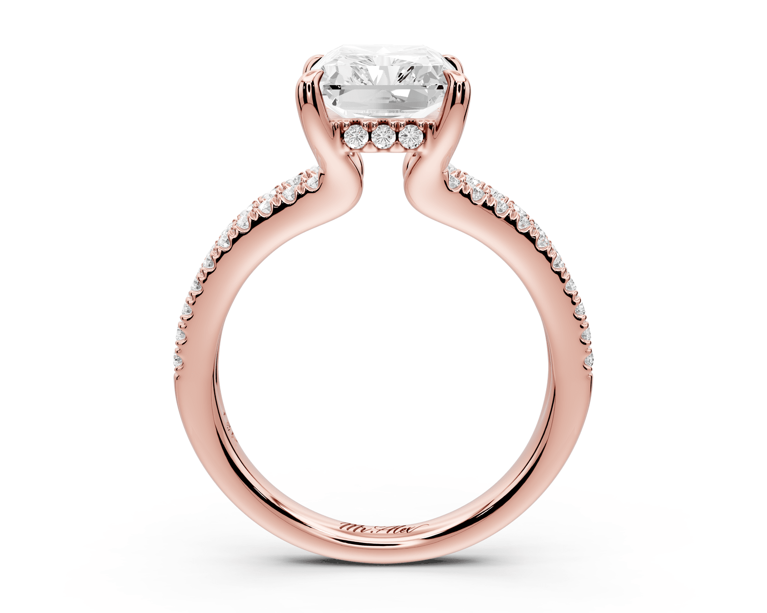 Liora - 3ct 14k rose gold radiant Hidden Halo Micro Pavé Split Shank Engagement Ring - Mr. Alex Jewelry