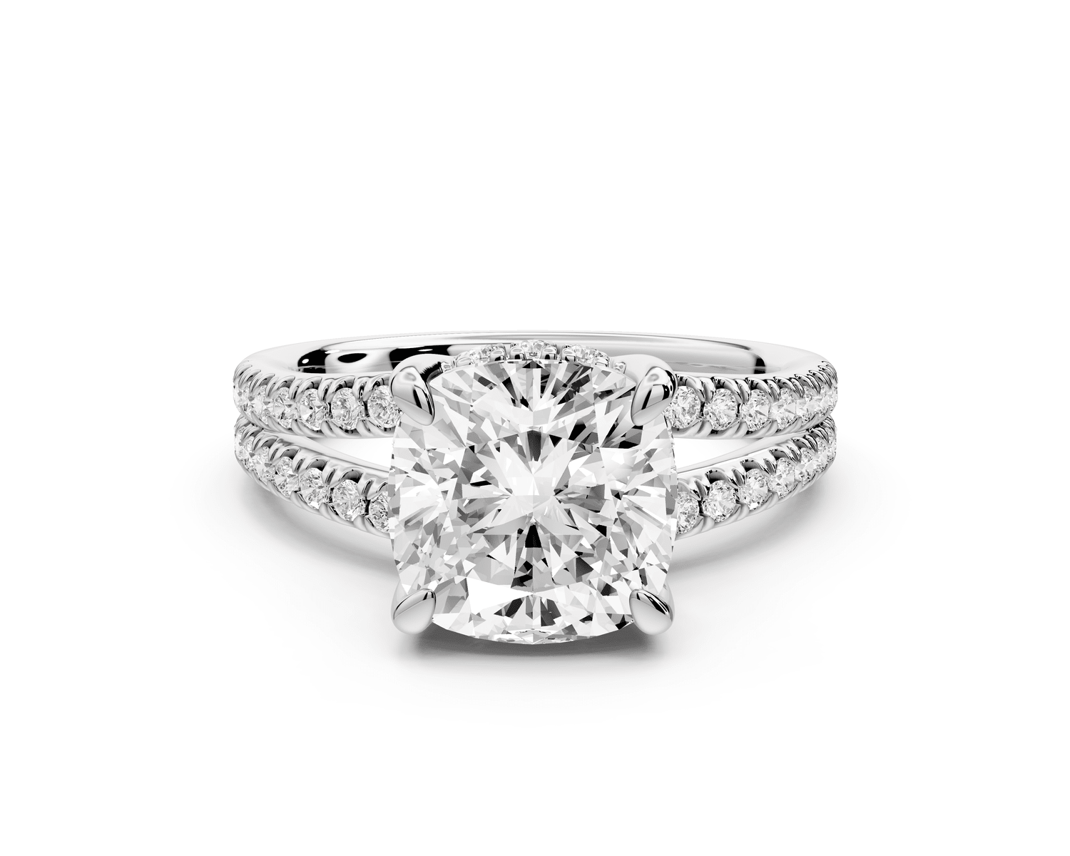 Liora - 3ct 14k white gold cushion Hidden Halo Micro Pavé Split Shank Engagement Ring - Mr. Alex Jewelry