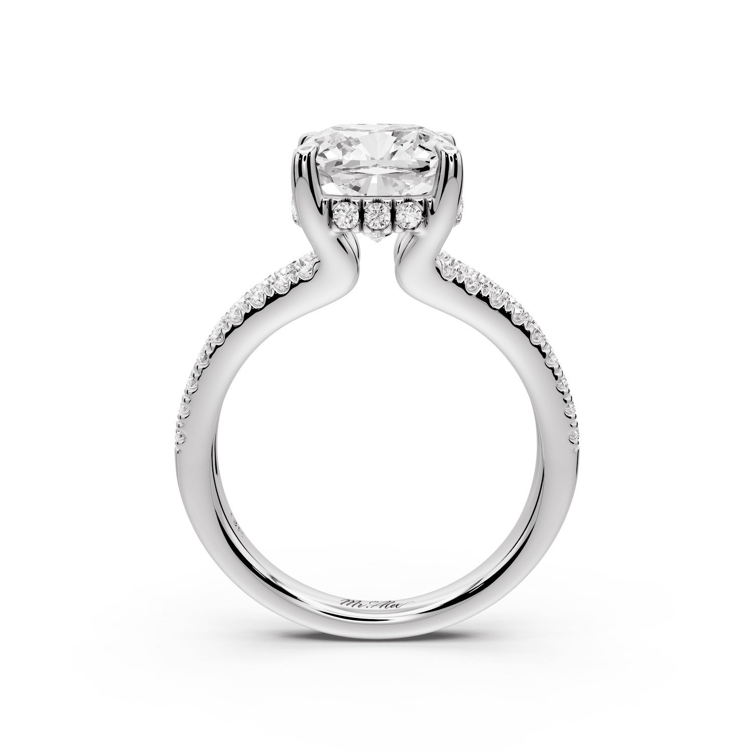 Liora - 3ct 14k white gold cushion Hidden Halo Micro Pavé Split Shank Engagement Ring - Mr. Alex Jewelry