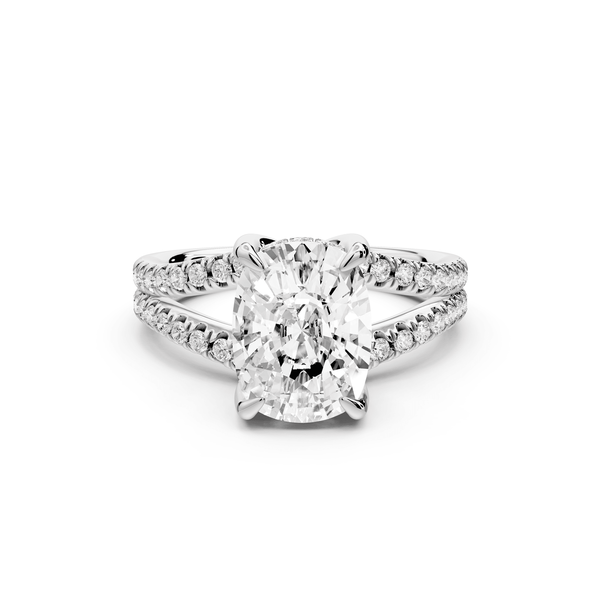 Liora - 3ct 14k white gold ecushion Hidden Halo Micro Pavé Split Shank Engagement Ring - Mr. Alex Jewelry