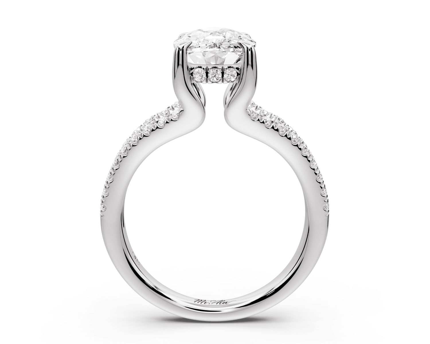 Liora - 3ct 14k white gold ecushion Hidden Halo Micro Pavé Split Shank Engagement Ring - Mr. Alex Jewelry