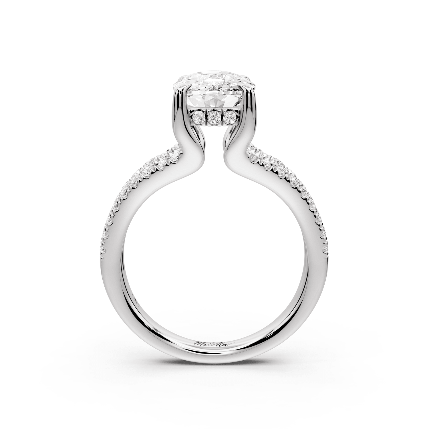 Liora - 3ct 14k white gold ecushion Hidden Halo Micro Pavé Split Shank Engagement Ring - Mr. Alex Jewelry
