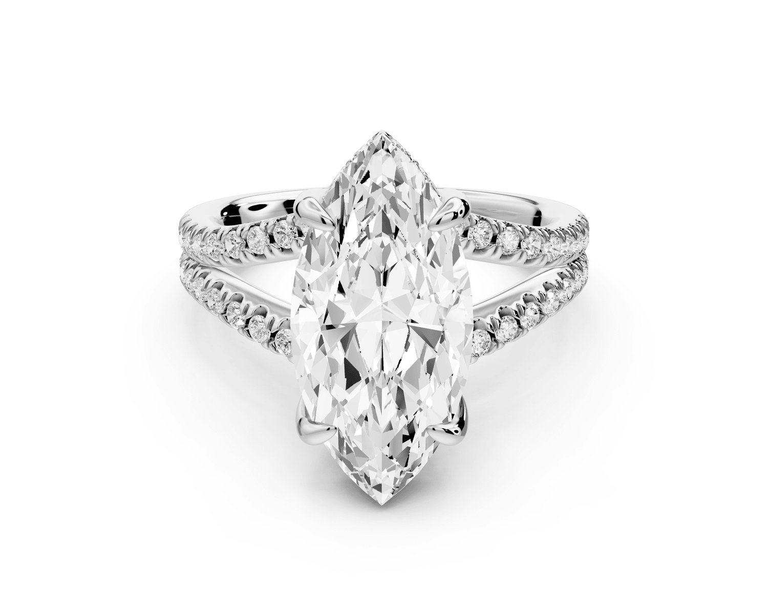 Liora - 3ct 14k white gold marquise Hidden Halo Micro Pavé Split Shank Engagement Ring - Mr. Alex Jewelry