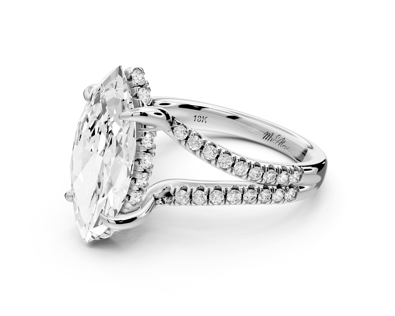 Liora - 3ct 14k white gold marquise Hidden Halo Micro Pavé Split Shank Engagement Ring - Mr. Alex Jewelry