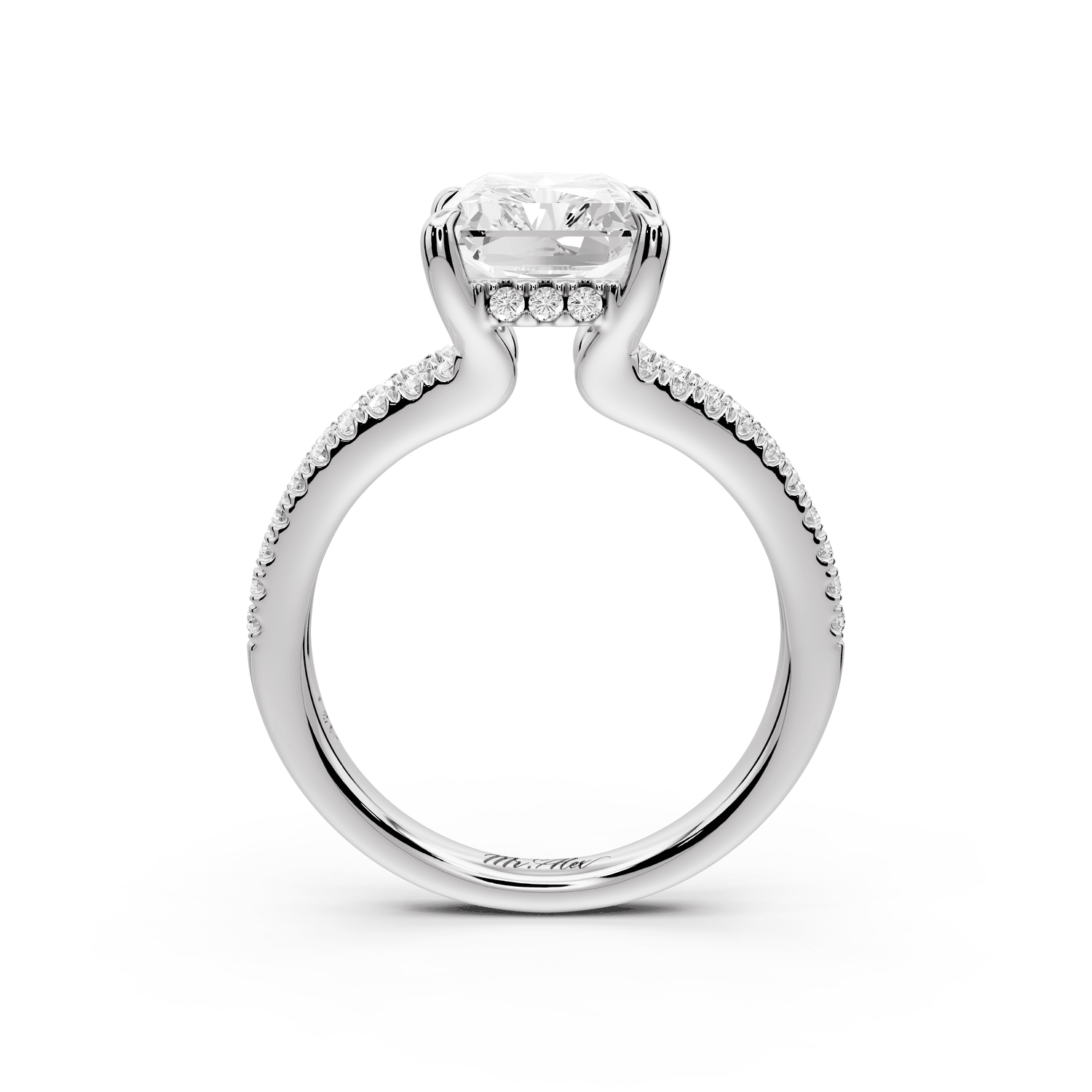 Liora - 3ct 14k white gold radiant Hidden Halo Micro Pavé Split Shank Engagement Ring - Mr. Alex Jewelry