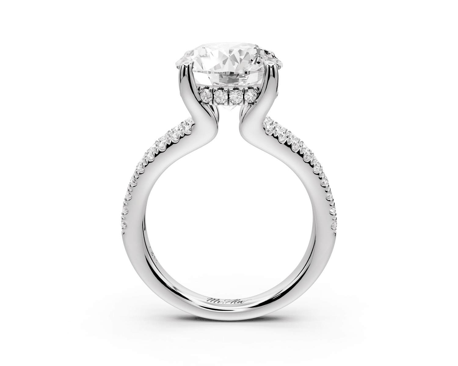 Liora - 3ct 14k white gold round Hidden Halo Micro Pavé Split Shank Engagement Ring - Mr. Alex Jewelry