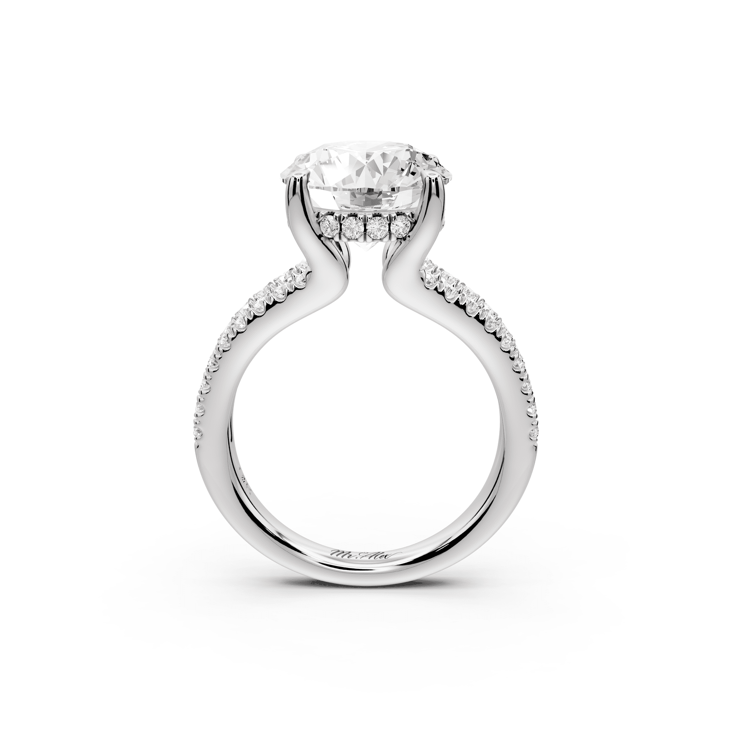 Liora - 3ct 14k white gold round Hidden Halo Micro Pavé Split Shank Engagement Ring - Mr. Alex Jewelry