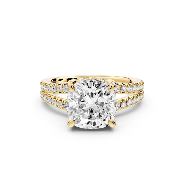 Liora - 3ct 14k yellow gold cushion Hidden Halo Micro Pavé Split Shank Engagement Ring - Mr. Alex Jewelry