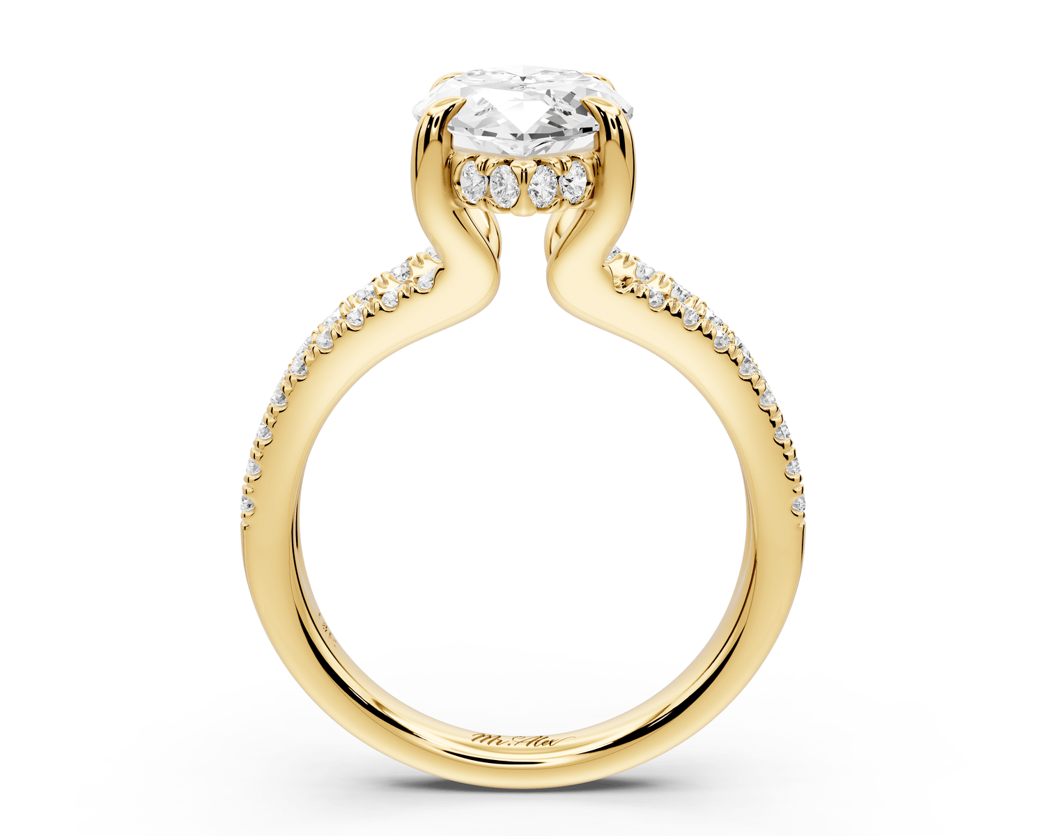 Liora - 3ct 14k yellow gold marquise Hidden Halo Micro Pavé Split Shank Engagement Ring - Mr. Alex Jewelry