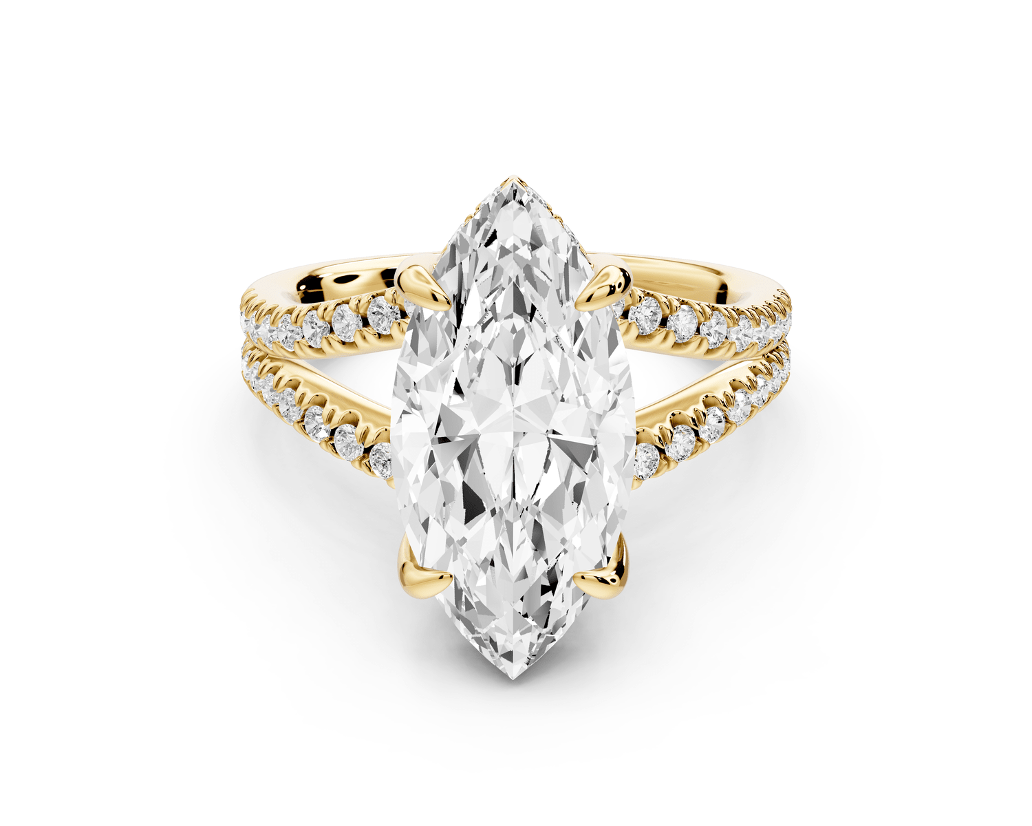 Liora - 3ct 14k yellow gold marquise Hidden Halo Micro Pavé Split Shank Engagement Ring - Mr. Alex Jewelry