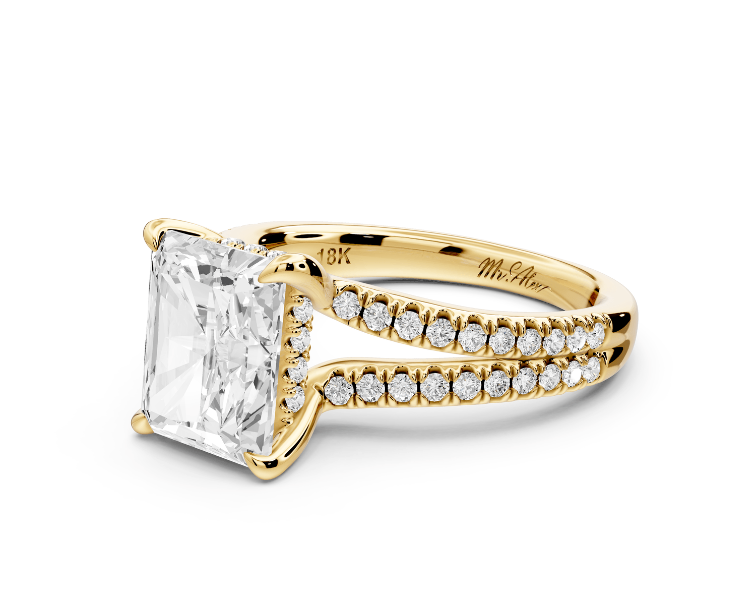 Liora - 3ct 14k yellow gold radiant Hidden Halo Micro Pavé Split Shank Engagement Ring - Mr. Alex Jewelry