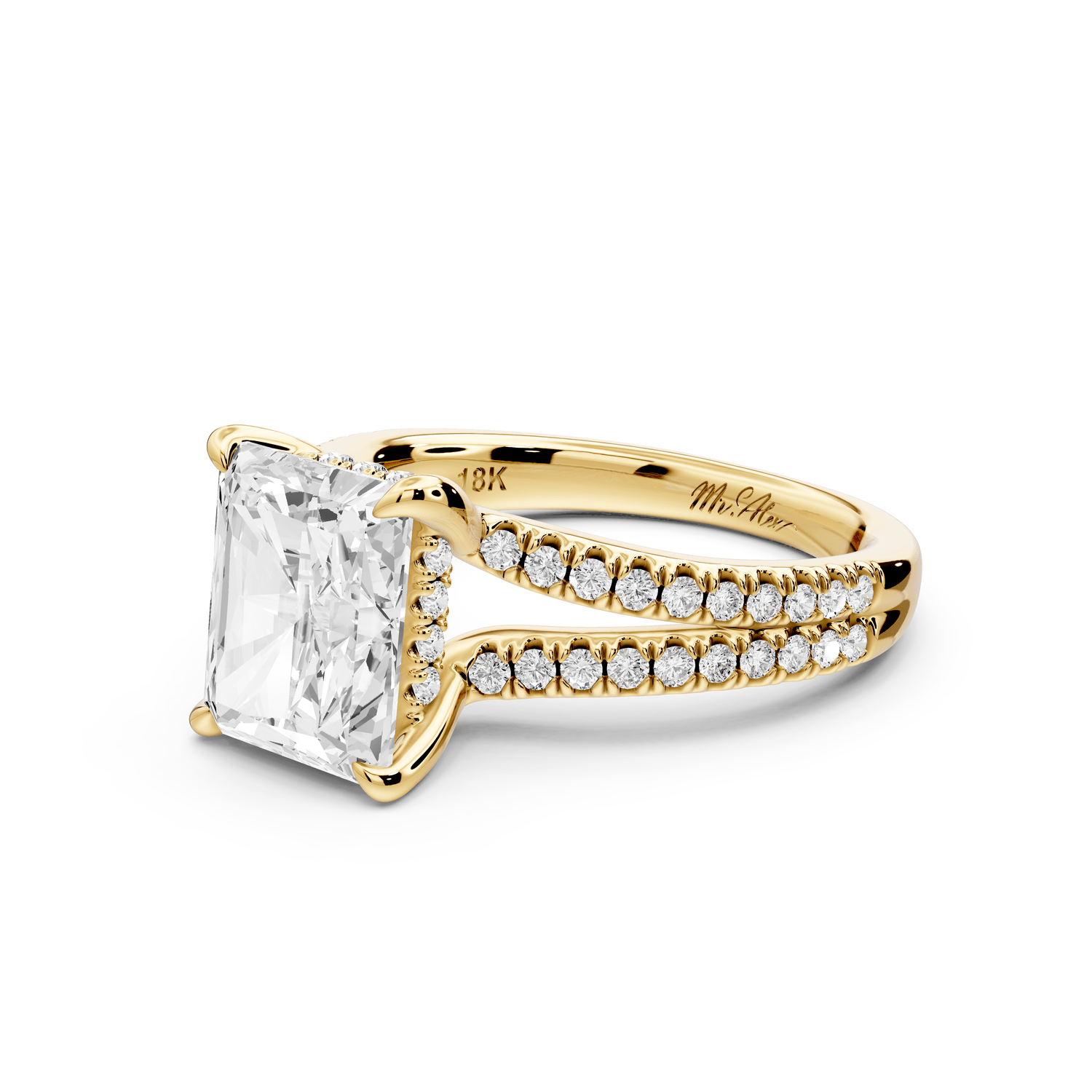 Liora - 3ct 14k yellow gold radiant Hidden Halo Micro Pavé Split Shank Engagement Ring - Mr. Alex Jewelry