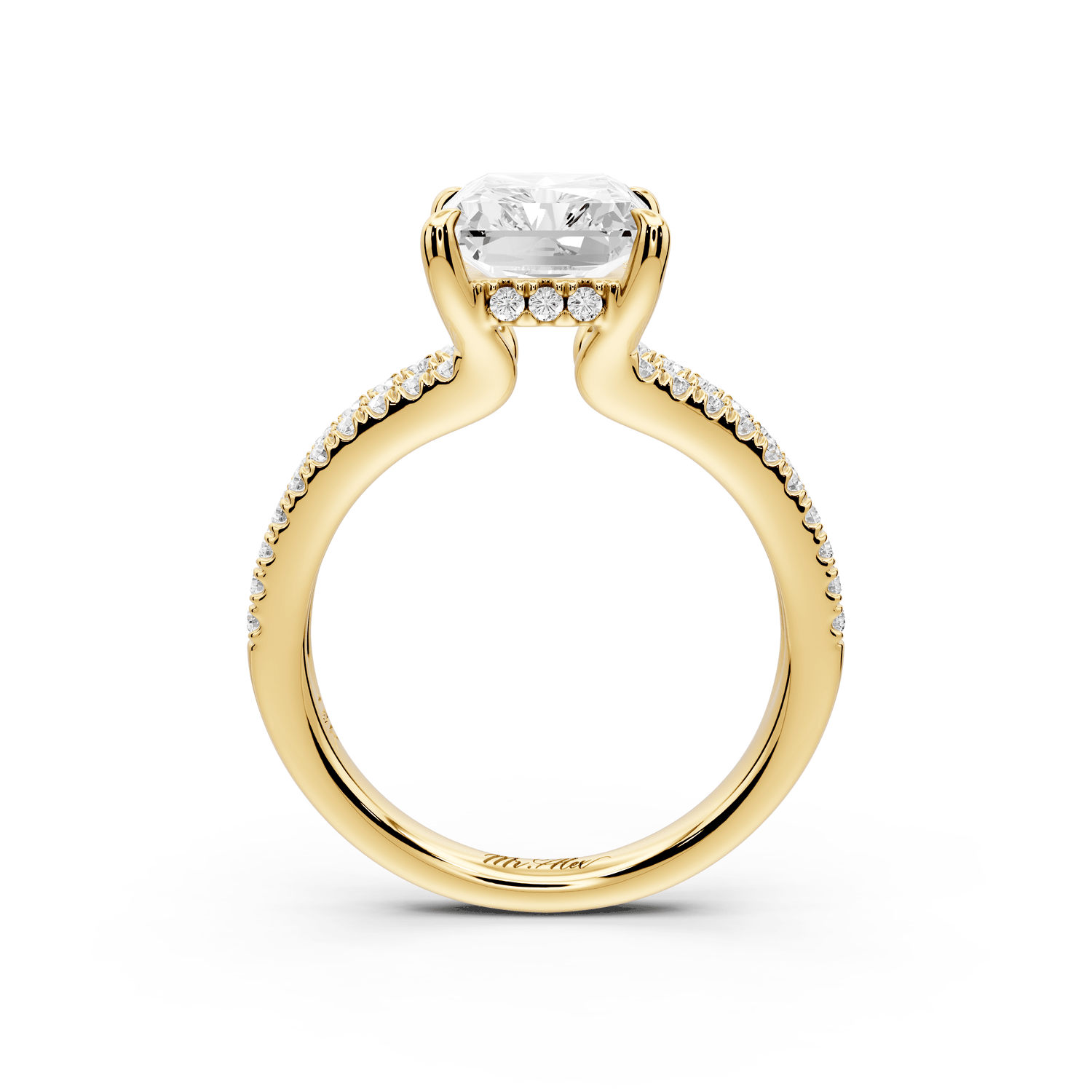 Liora - 3ct 14k yellow gold radiant Hidden Halo Micro Pavé Split Shank Engagement Ring - Mr. Alex Jewelry